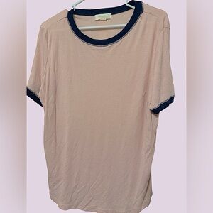 Treasure & Bond Powder Pink Baby Tee with Navy Accents